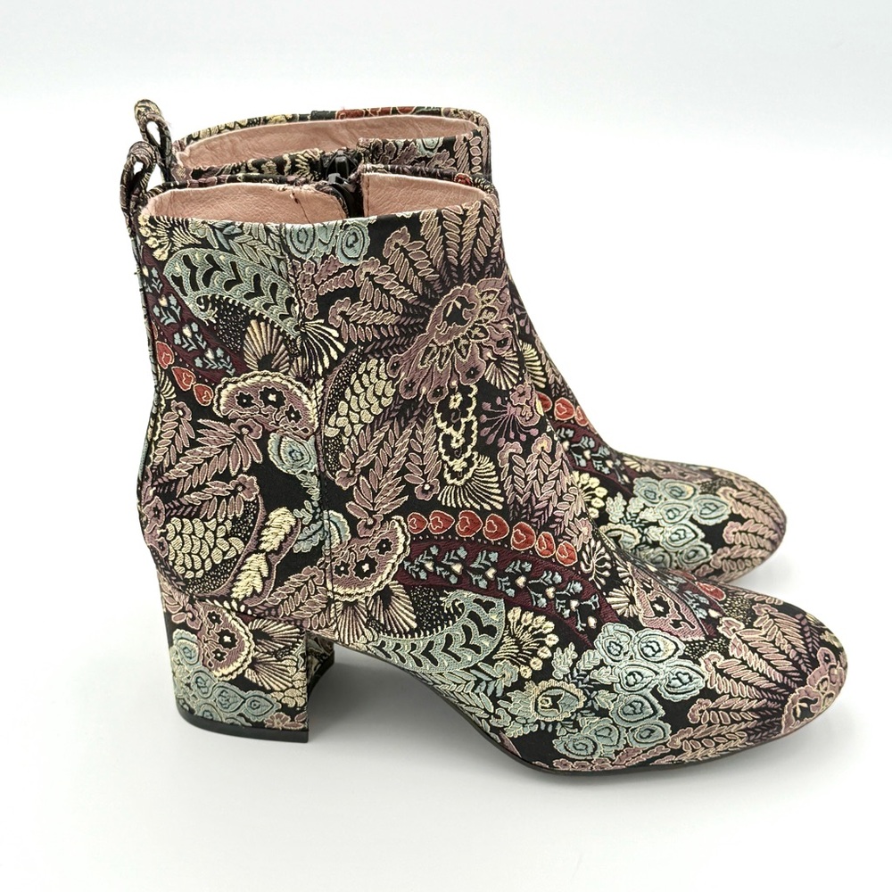GIANNI BINI Jaydennn Women Sz 6 Brocade Fabric Block Heel Zip Victorian Booties - Picture 3 of 7